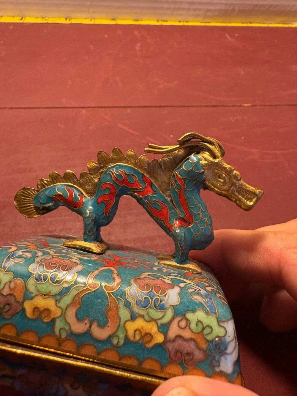 Vintage Cloisonné Dragon Trinket Box Floral Pattern numbered collectable